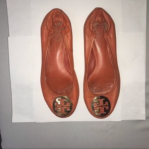 Tory Burch Orange Leather REVA Ballet Flats SZ 8